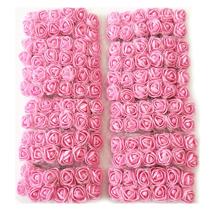 Artfen Mini Fake Rose Flower Heads 144pcs Mini Artificial Roses DIY Wedding Flowers Accessories Make Bridal Hair Clips Headbands Dress (Bottom add Gauze) Pink - Image 1